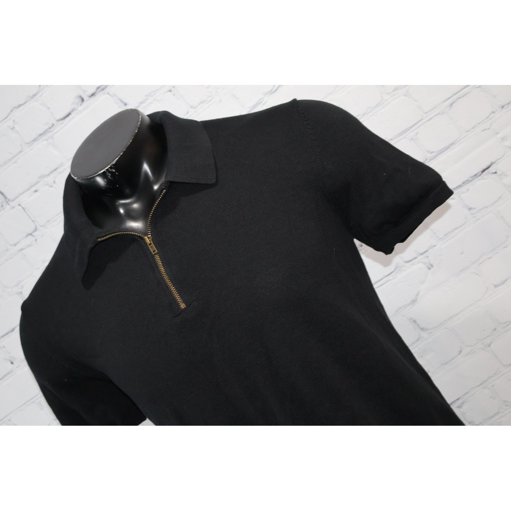 Saks Fifth Avenue Polo Shirt Mens Large Black 1/4 Zip Knit Top Cotton Tencel